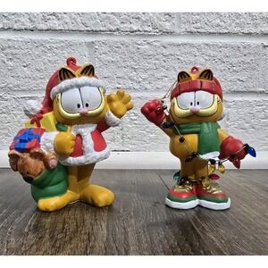Kurt S Adler Garfield Christmas Ornament Set of 2 Holiday Lights Santa Paws 4"